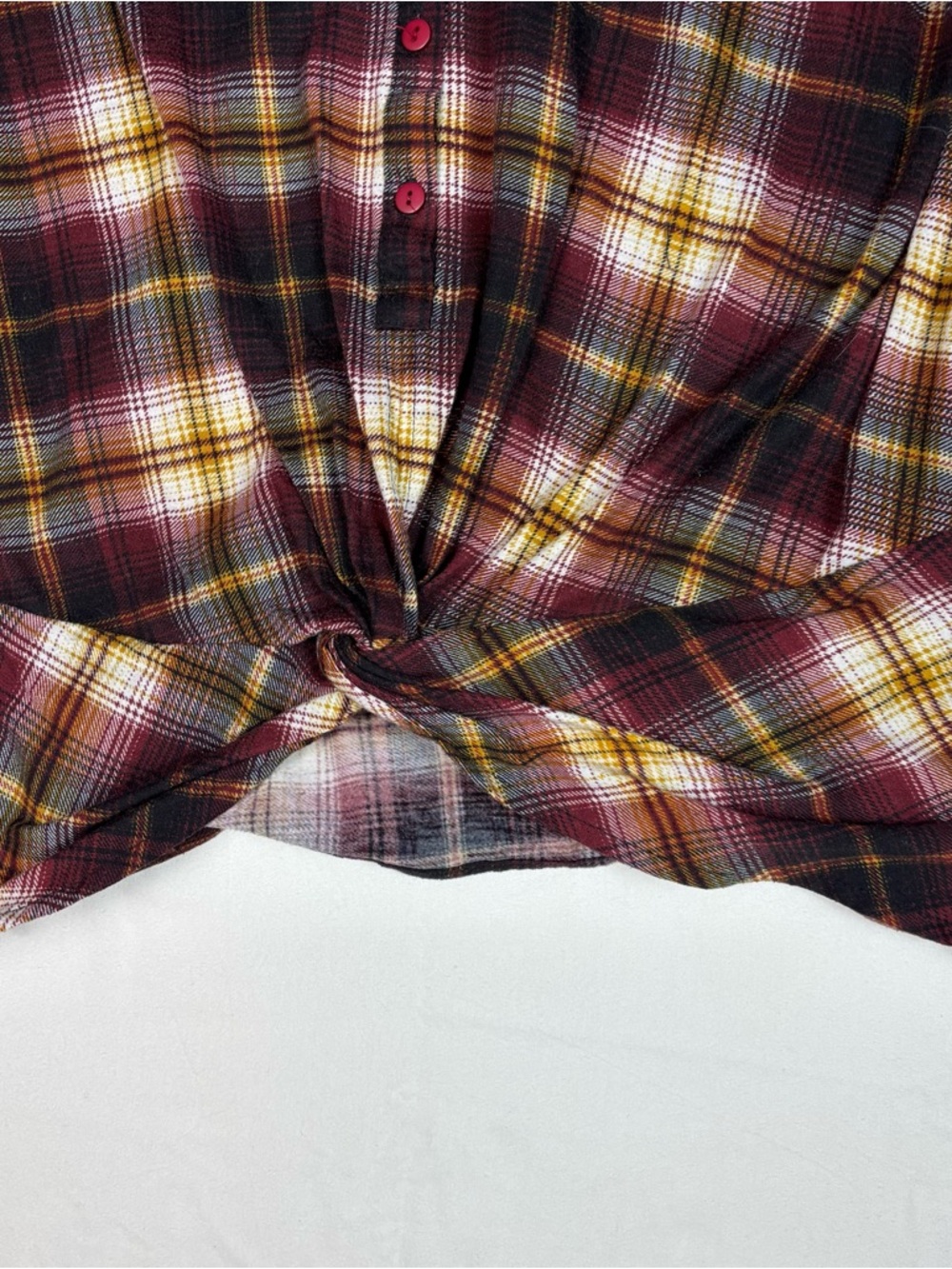 Love Potion Plaid Twist Front Shirt Women’s M Burgundy Long Sleeve Casual Top - Picture 4 of 8